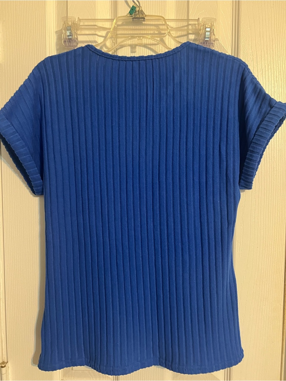Blue Ribbed Short-Sleeve Henley Top - Picture 2 of 5